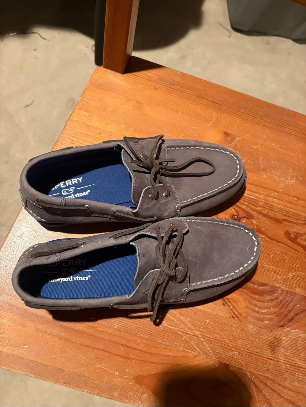 Vineyard Vines Gray Suede Boat Shoes with Blue Insoles